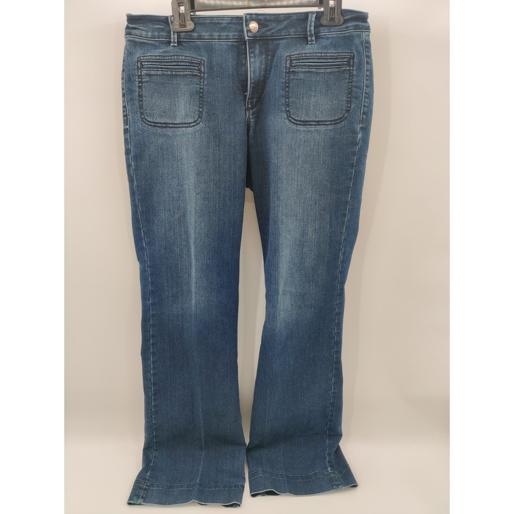 LOFT Womens Medium Wash Cuvy Boot Patch Pocket Denim Jeans Mid Rise Stretch Blue